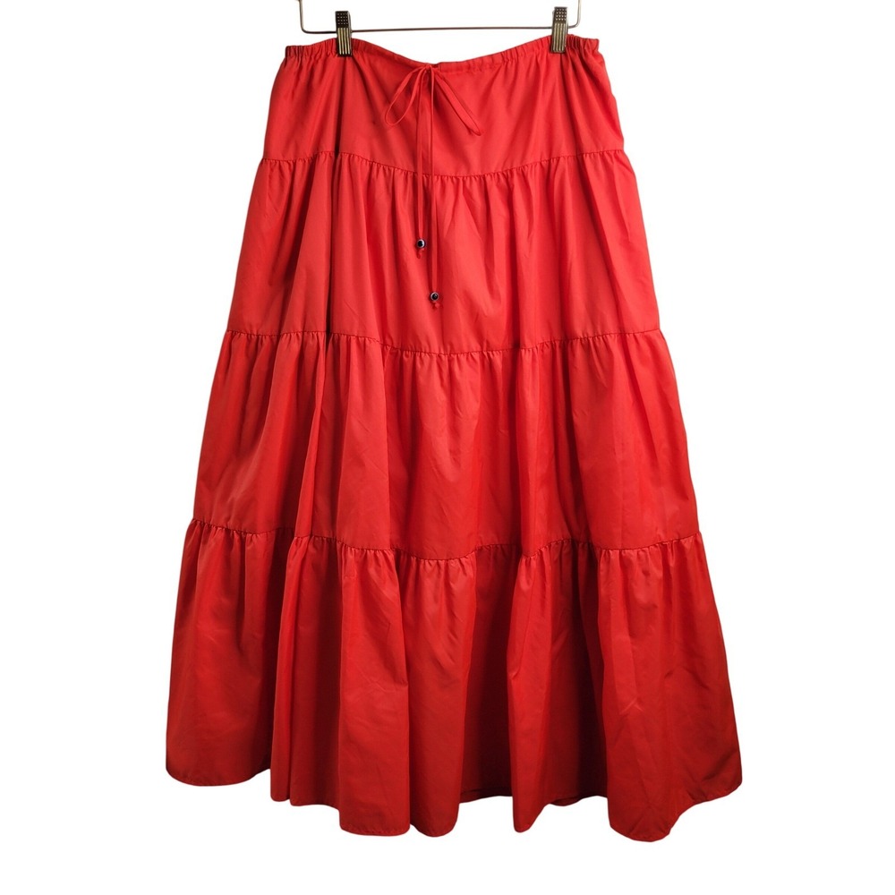 New Two-Piece Set Crop Top & Maxi Skirt Tiered Lg Red Boho Chic Vacation Staud - Picture 14 of 16